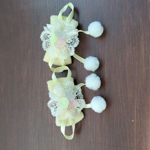 Yellow Bow Hair Clip Set with Pastel Flower and Lace